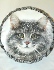Подушка с фотопечатью круглая Зимний кот